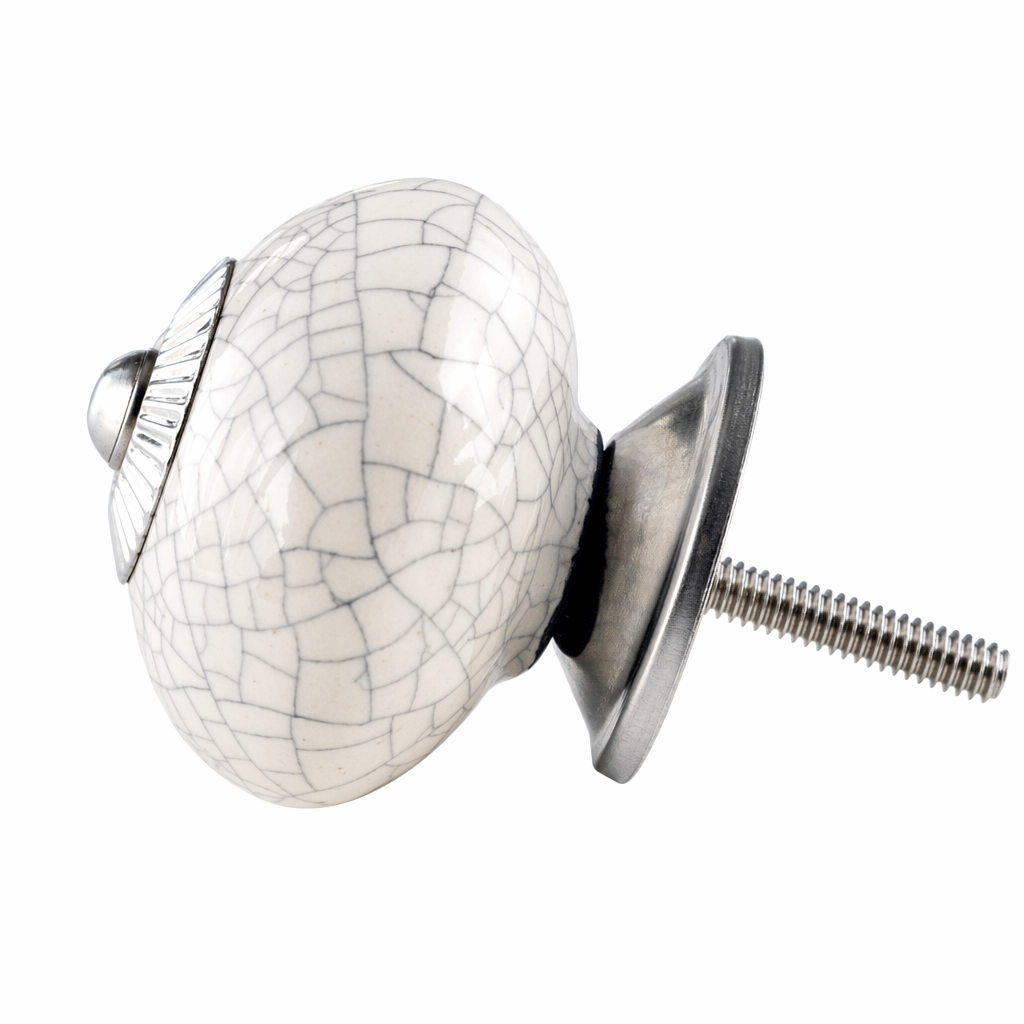 Knopp med krackelerat mönster, gräddvit - silver