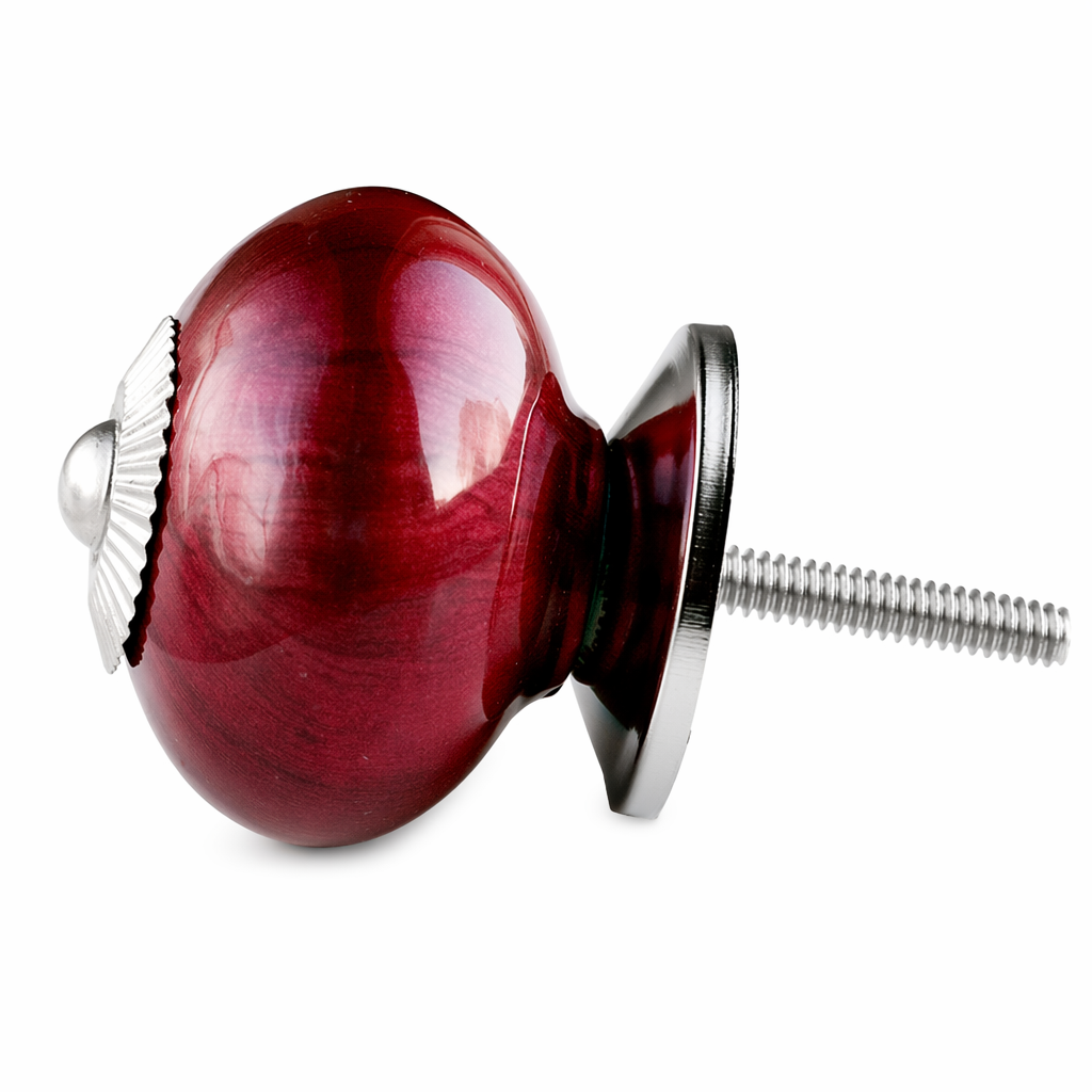 Pärlemor, rödbrun rund knopp - silver
