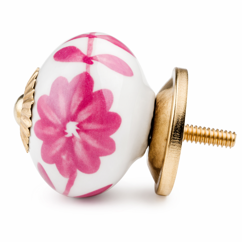 Vit knopp i porslin med stora rosa blommor