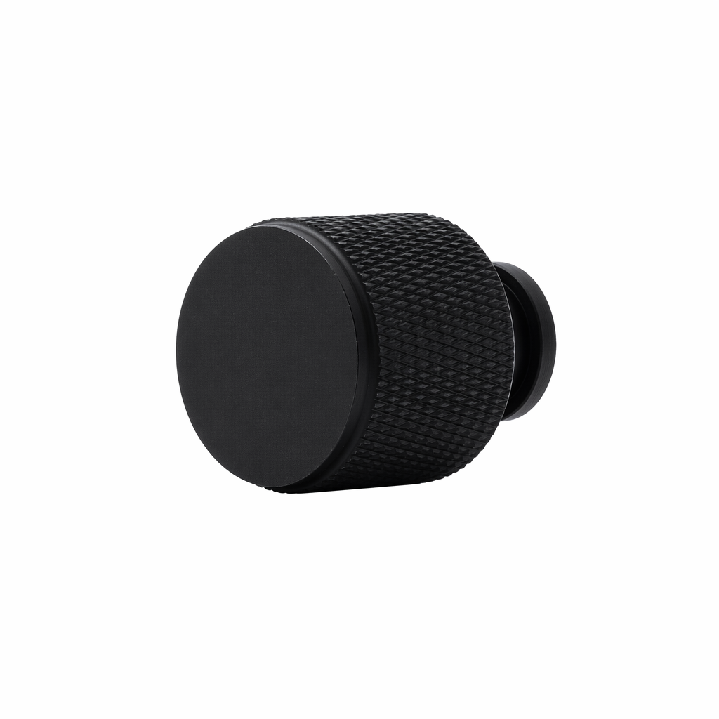 Skåpknopp Jirana i matt svart med lättrad kant, 22 mm