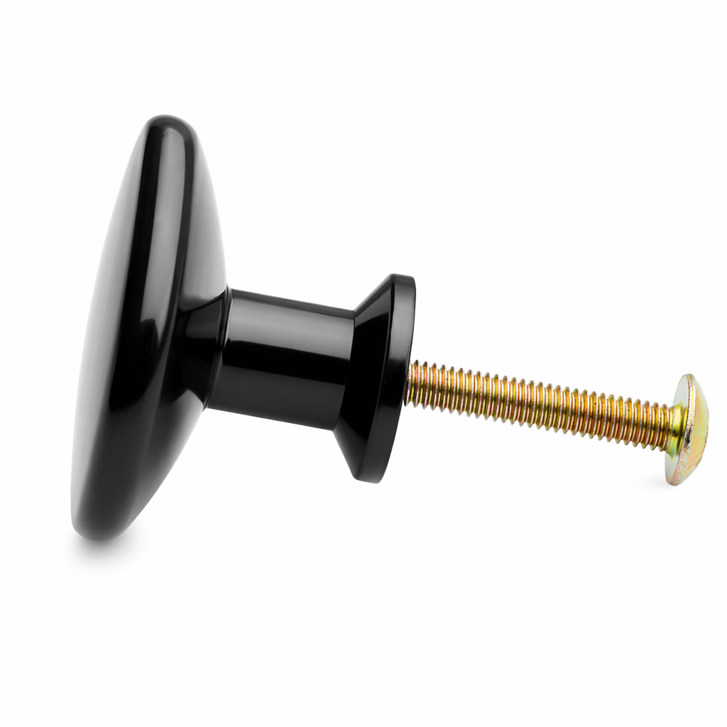 Köksknopp, svart metall med vit porslin